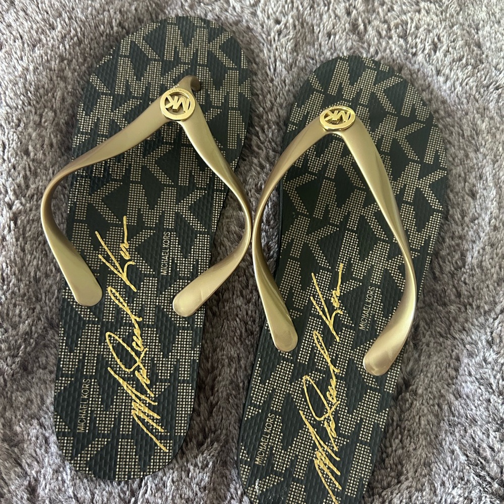 Michael Kors Gold and Black Patterned Sandals